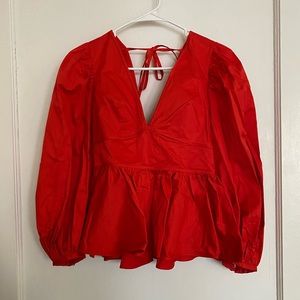 Staud Luna Peplum Top in Tomato Red
